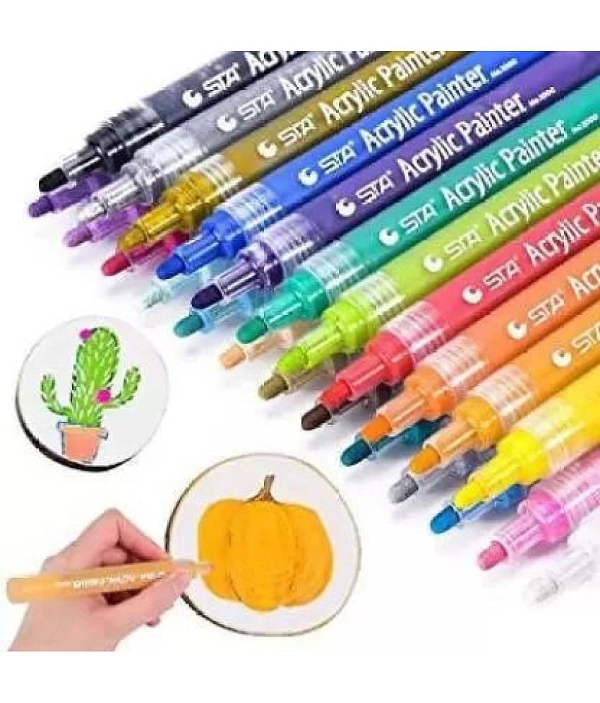 THR3E STROKES STA Acrylic Paint Marker Pens 24 Colors Medium Point Tip Art Markers for DIY Glass, Ceramic, Rock, Wood, Canvas, Metal, Fabric, Highly Pigmented Acrylic Pens  (Set of 24, Multicolor)