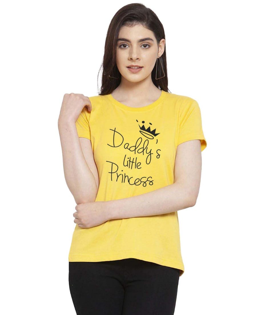Women's Cotton Blend Daddy's Little Princess Printed T Shirt XL (Yellow)