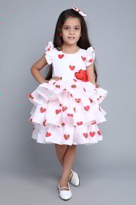 Heart Layered Cotton Dress With Matching Clip -Red-1-2Y / Red