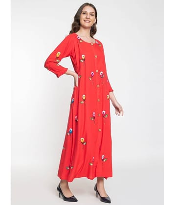 ELTHIA Women Rayon Printed Ethnic Dress ( Orange )