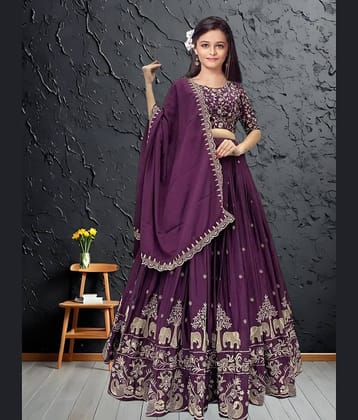 Keyura Silk Lehenga Choli Set For Girls ( Pack of 1 , Wine )