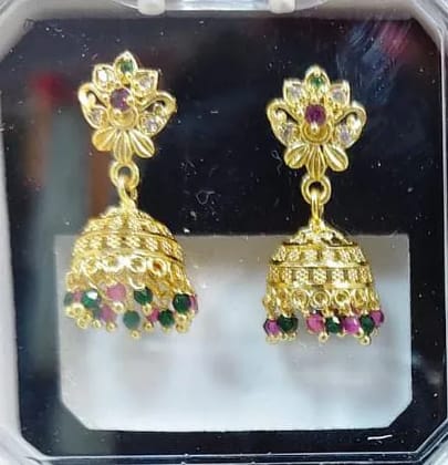 Micro gold AD stone & hydro crystal Jhumki.