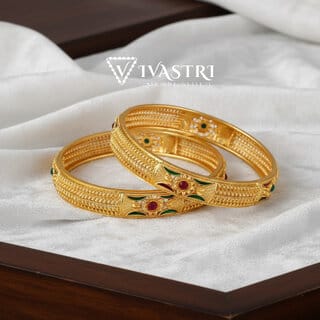 Vivastri Premium Designer Alloy Brass 1 Gram Gold Plated Bangles Kangan Kada for Women Girls- VIVA1085BG2.4