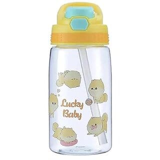 Plastic Water Bottle For Kids Cute Design Water Bottle With Sipper Sipper Bottle For Kids -Anti-Leak0 Kids Cartoon Water Bottle For Kids (Lucky Baby (Girls)) 500 milliliter