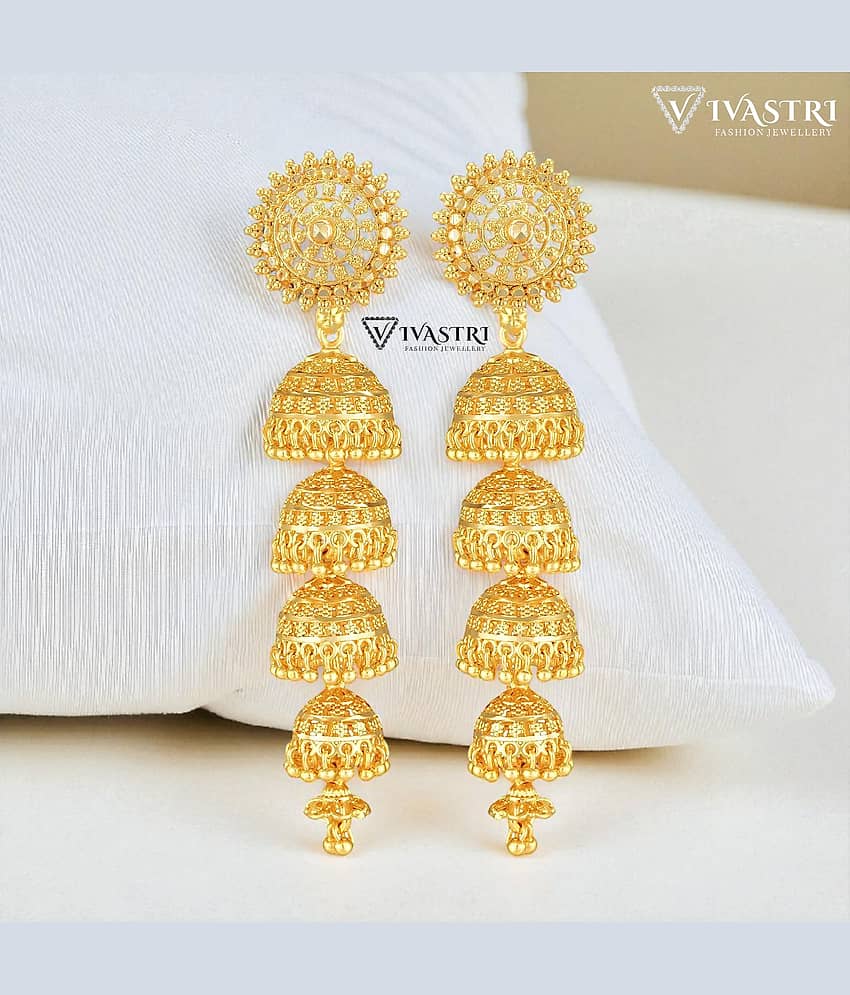 VIVASTRI Golden Jhumki Earrings ( Pack of 1 )