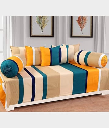 HIDECOR Microfibre Horizontal Striped Diwan Set 8 Pcs - yellow