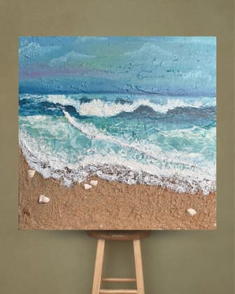 Mix Media Textured Hand-Painted On Wood (Waves)