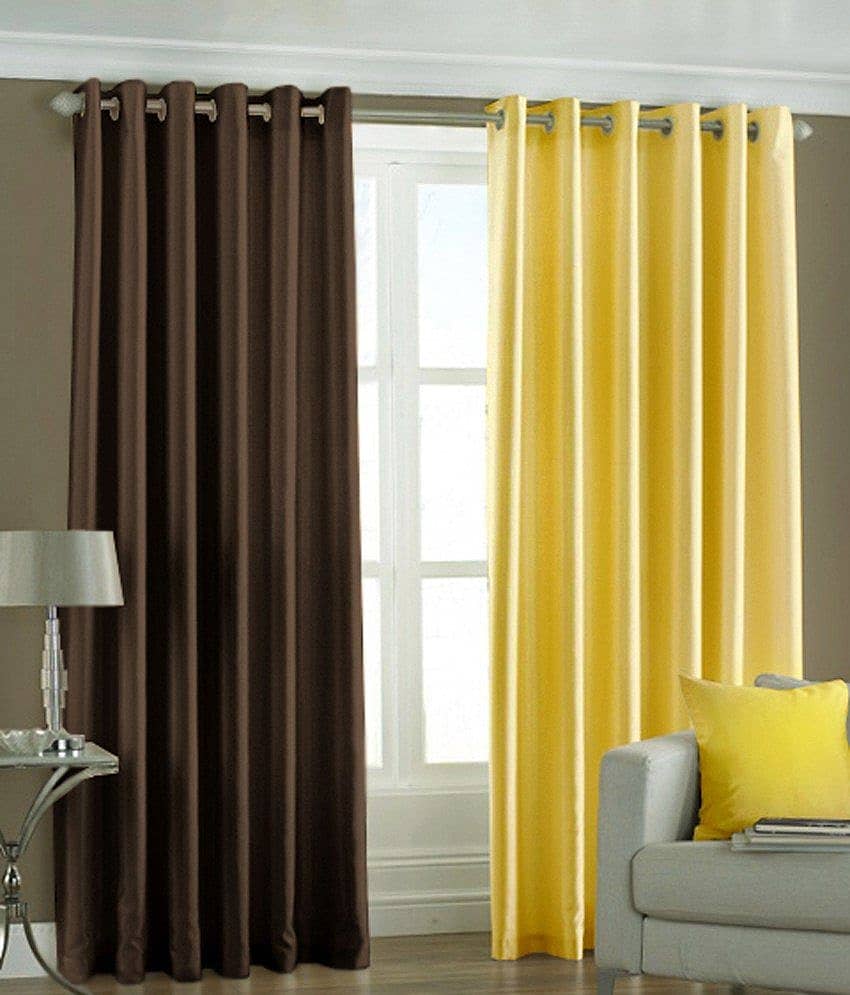 Homefab India Plain Semi-Transparent Eyelet Long Door Curtain 9ft (Pack of 2) - Multicolor