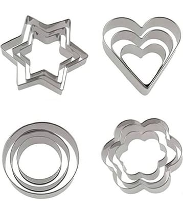 purple dust - Silver Stainless Steel 12 Pcs of Cookie Cutter ( Set of 4 )