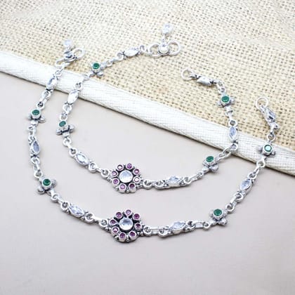 Real Solid Oxidized 925 Silver CZ Anklets Ankle 10.5"