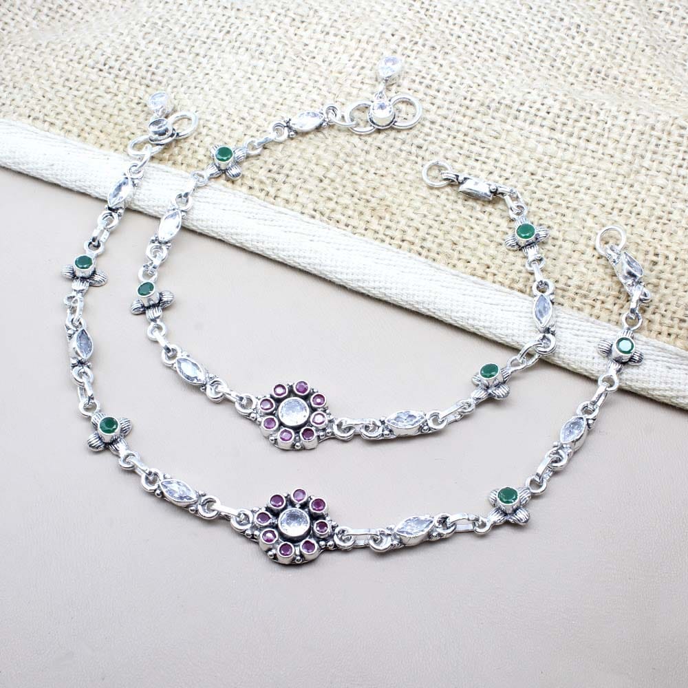 Real Solid Oxidized 925 Silver CZ Anklets Ankle 10.5"