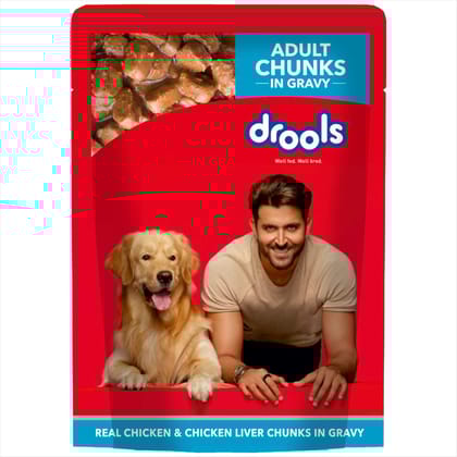 Drools Adult Wet Dog Food, Real Chicken and Chicken Liver Chunks in Gravy, 30 Pouches (30 x 150g)756