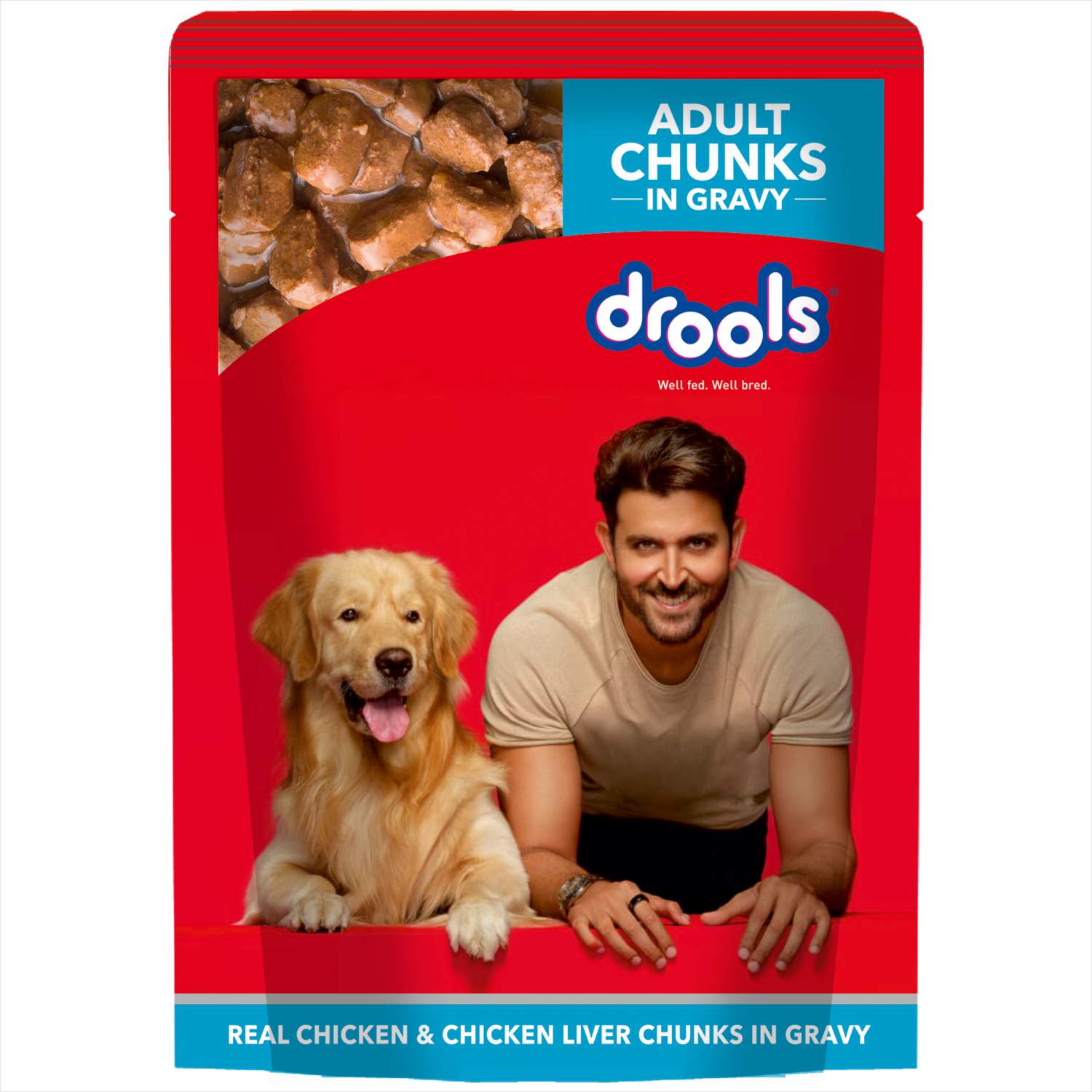 Drools Adult Wet Dog Food, Real Chicken and Chicken Liver Chunks in Gravy, 30 Pouches (30 x 150g)756