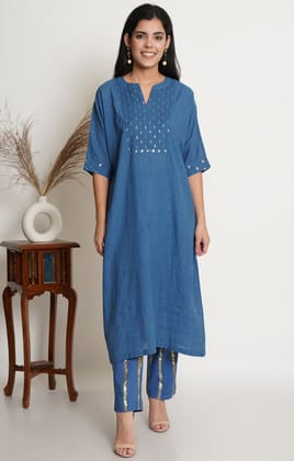 Dobby Kaftan Kurta Set-S / Blue