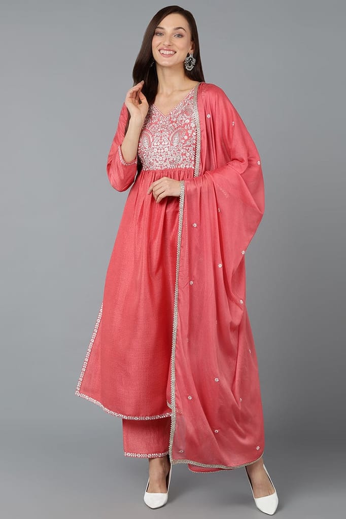 Silk Blend Blush Pink Straight Kurta Pant With Dupatta PKSKD1939 - Kurtas & Kurta Sets | Buy online on ZillyBuy