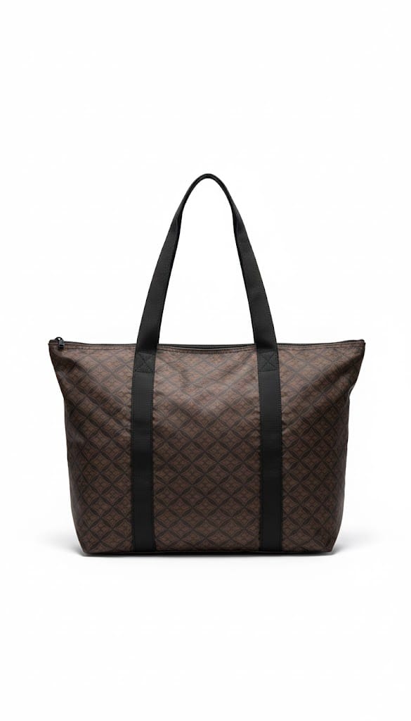 Sophisticated Brown Geometric Print Travel Tote Bag with Reinforced Handles – Vaishali Creations