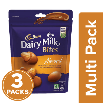 Cadbury Dairy Milk Dairy Milk Bites - Almonds, Roasted & Chocolate Coated, Rich & Luscious Dessert, 3 x 40 g Multipack