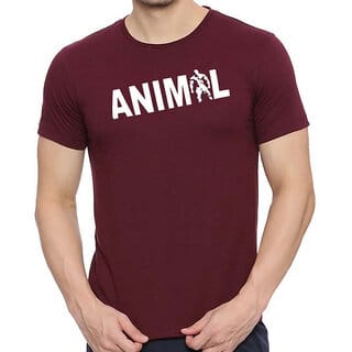 HIT SQUARE Maroon Pure Cotton Round Neck Printed For Men