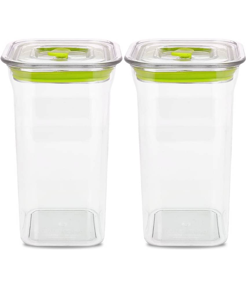 HomePro Fabio Airtight Transparent storage Plastic container pack of 2, Square, 1100ml, Green