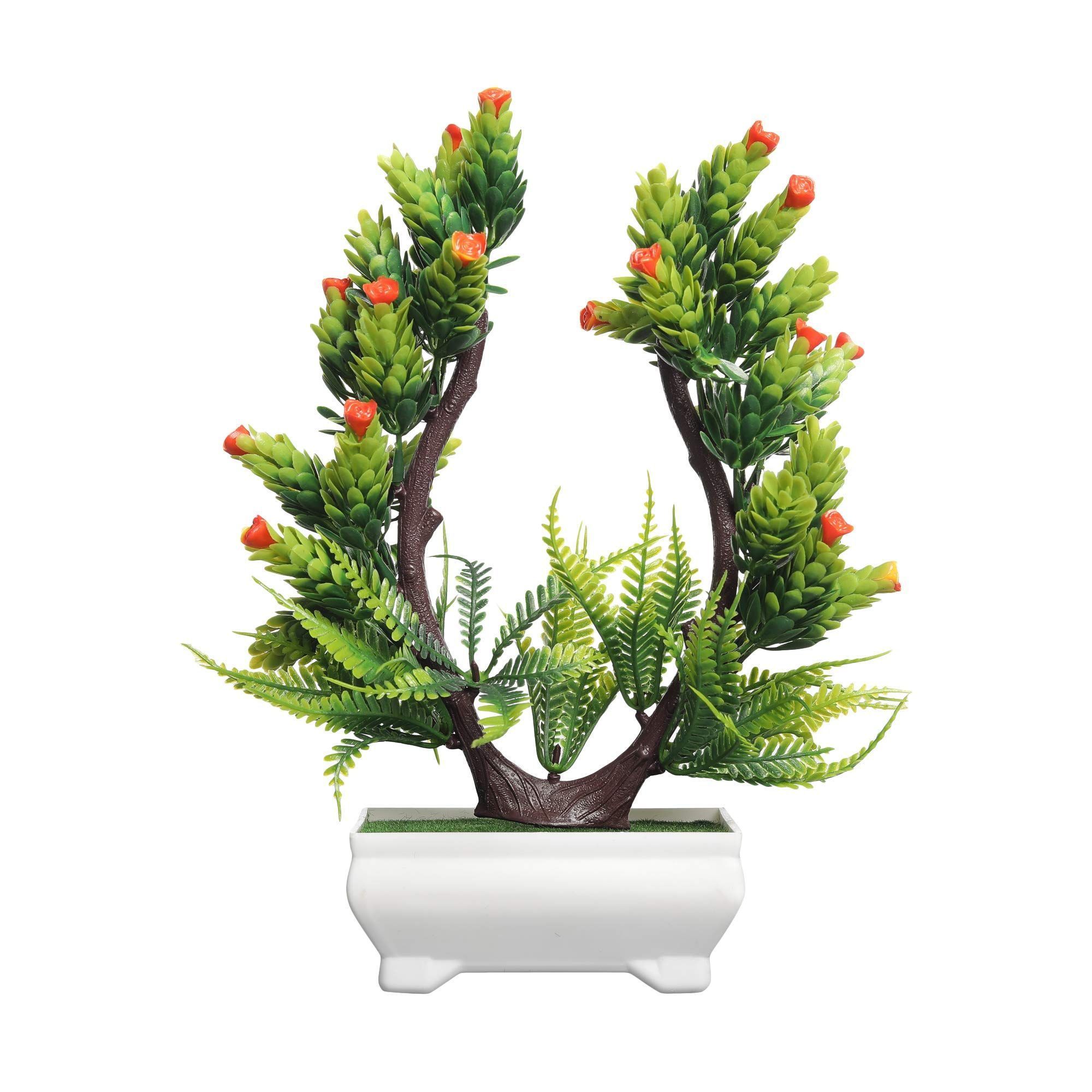 FOLIYAJ Artificial Plant Bonsai Tree with Pot for Home Decor Living Room (23 cm x 10 cm x 23 cm, FYJ-WPT-B-USHPTALGRNLEVORNFLW)