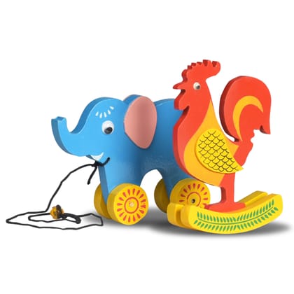 Toy Antiqua Rocking Cock + Pull Along Elephant Premium Handcrafted Toy