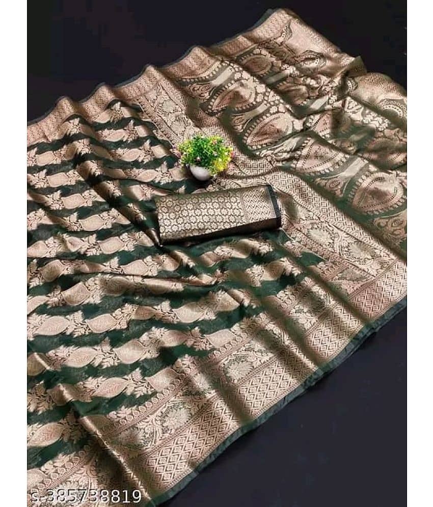 Gullak Organza Embellished Saree With Unstitched Blouse Piece ( Green )