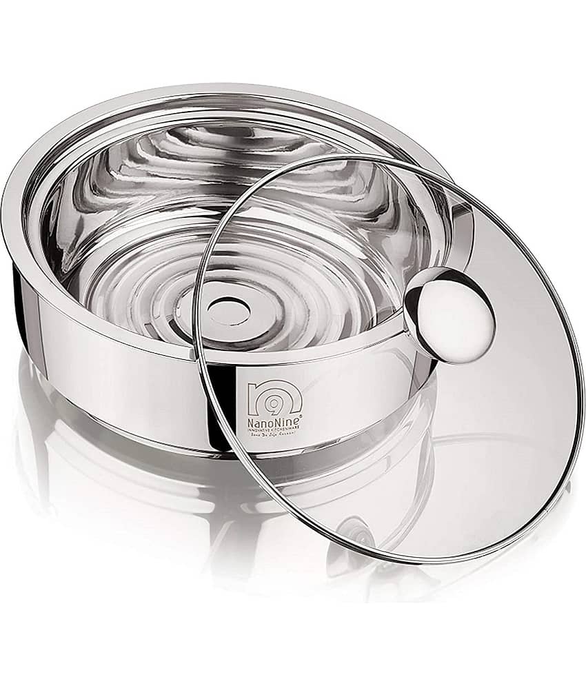 Nanonine Chapati Server Double Wall Insulated Stainless Steel Casserole Serve Fresh Roti Pot With Steel Coaster And Glass Lid, 1.25 L, 1 Pc, Small