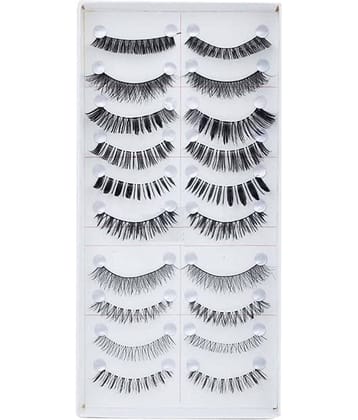 FOK Fake Eyelashes Black 10 Natural False Eyelashes Pack Of 10 Pair 20 g