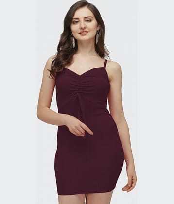 Rover Lycra Striped Mini Women's Bodycon Dress - Wine ( Pack of 1 )