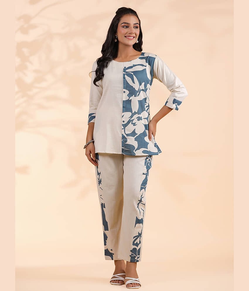 Vbuyz Women Printed Tunic With Trousers Co-Ord Set ( Turquoise )