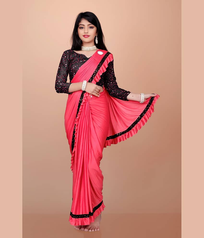 KV Fashion Lycra Ready To Wear Saree For Baby Girls ( Maroon , Pack of 1 )