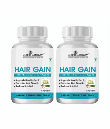 Herbs Library Hair Gain, Herbal Supplement For Hair Growth, 60 Capsules Each (Pack of 2)