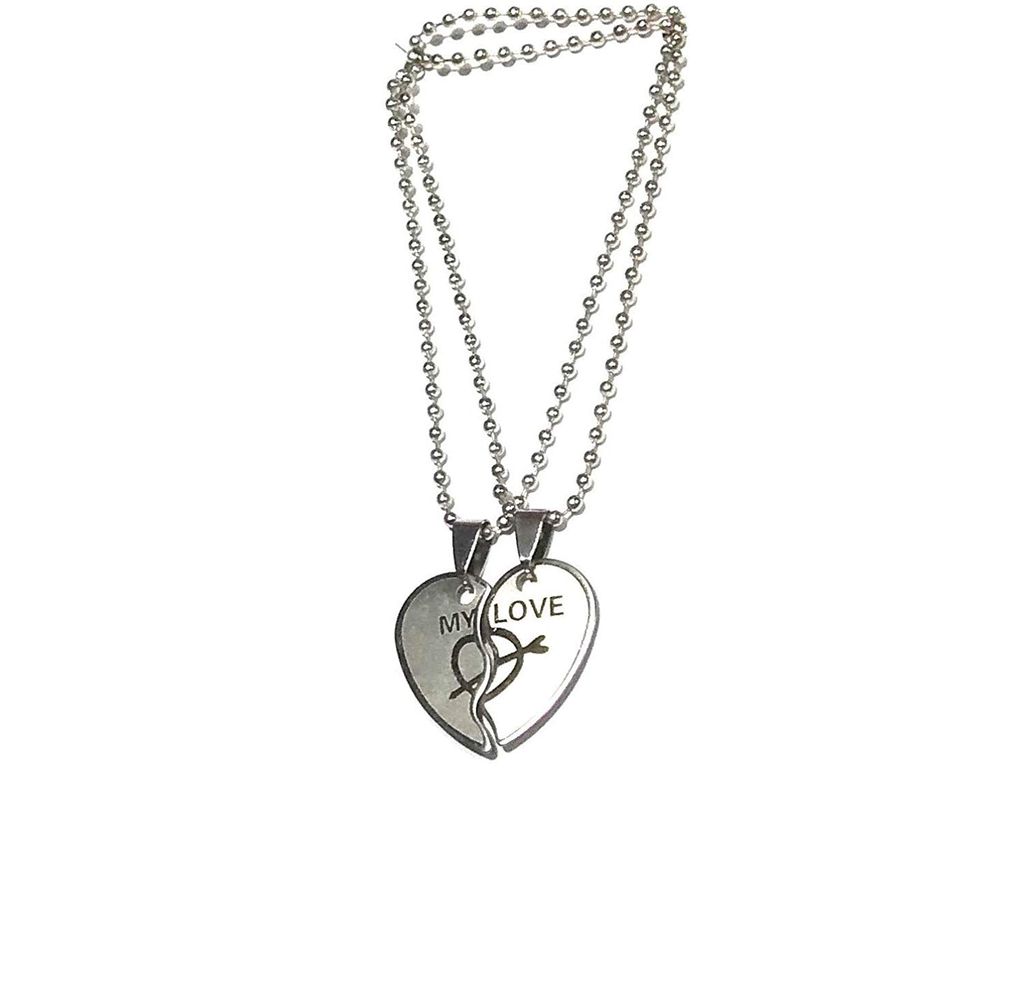 Generic Nawani Valentine Day Special Love Heart 2 Piece Silver Chain Locket Pendant for Boys and Girls