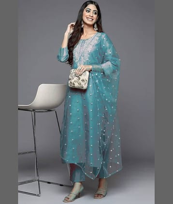 anushansa Silk Embellished Kurti With Pants Women's Stitched Salwar Suit - Green ( Pack of 1 )