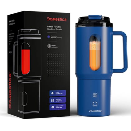 Domestica Blend Portable Blender for Smoothie and Juices | Portable Juicer Mixer Blender for Fruits with 6-Blade Ice Crushing, 18000 RPM Motor | Compact Mixer Grinder | BPA-Free 500ml (Blue) Domestica Blend Portable Blender for Smoothie and Juices | Port