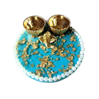 ART2ARTIST Resin Plate of Roli Chawal Platter for Rakhsha Bhandhan, Pooja Thali, Home Decorations,Diwali Gift | 4 Inch | Blue