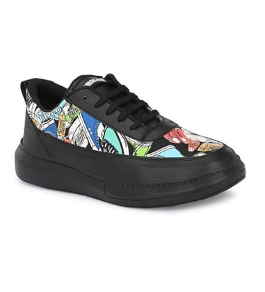 Mens Casual Synthetic Printed Lace-Up Shoes Size 9 (Black)