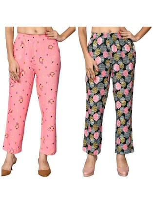 Anjir Multi Color Rayon Womens Nightwear Pajamas ( Pack of 2 ) - None