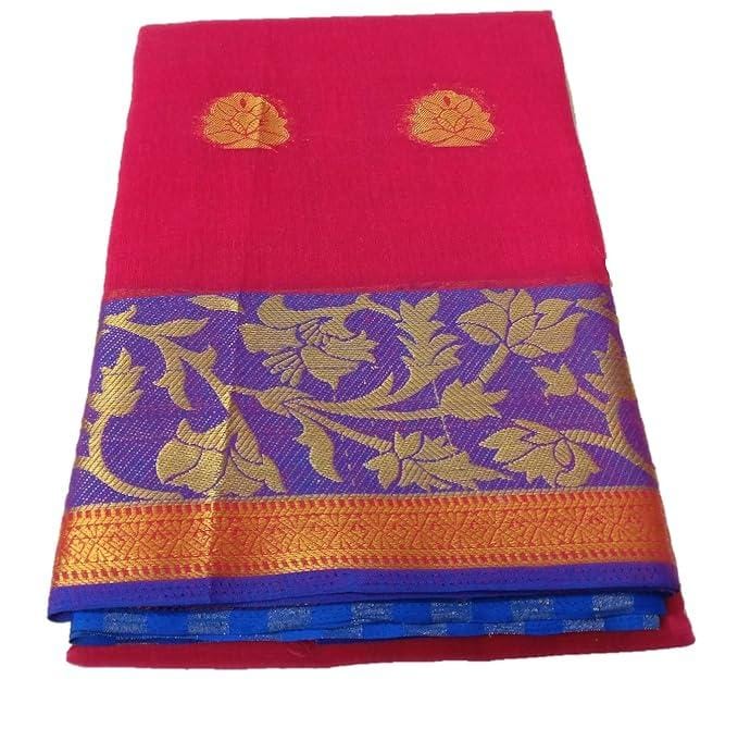 Cotton Floral Design Gold Zari Border Saree