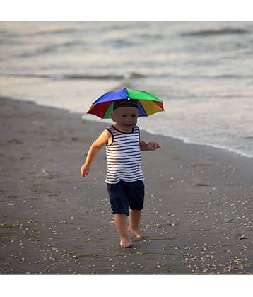 Infispace Headwear Cap Umbrella Multi Color Soft Durable, Adjustable Elastic, (21) Size Fits All Ages Plastic Hat Cap Umbrella for Kids, Men/Women and Adults Rain Protection Headwear Hat Umbrella (Multi) Pack of 1