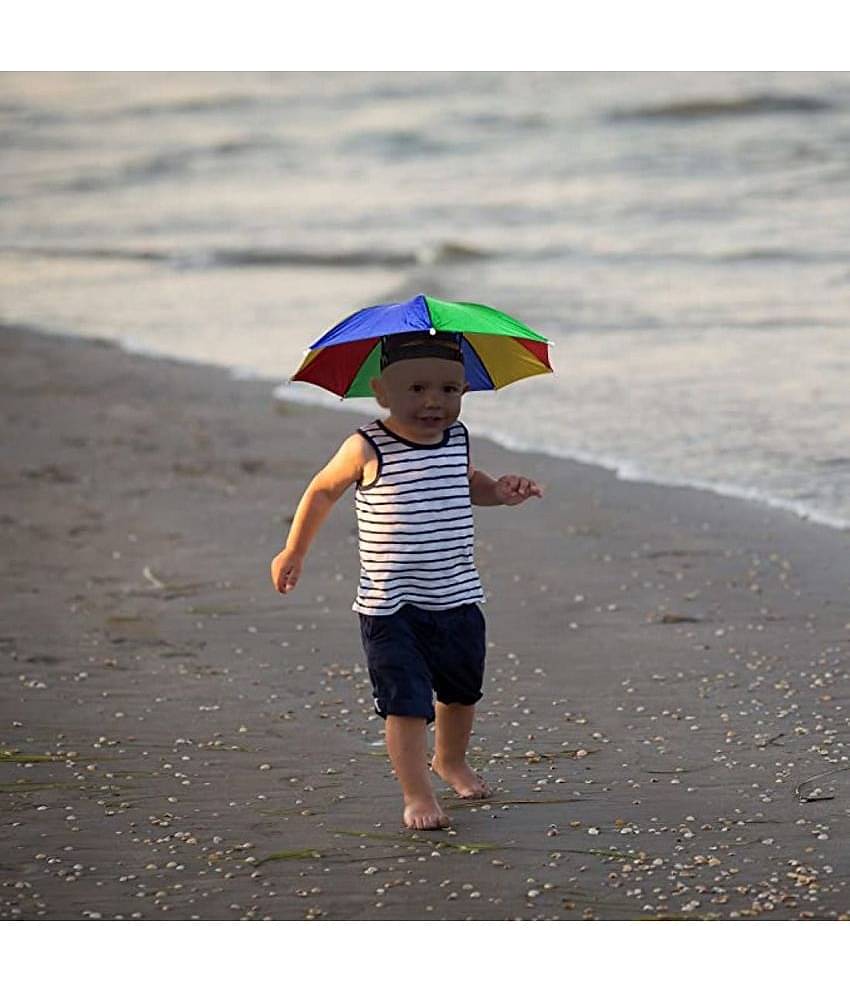 Infispace Headwear Cap Umbrella Multi Color Soft Durable, Adjustable Elastic, (21) Size Fits All Ages Plastic Hat Cap Umbrella for Kids, Men/Women and Adults Rain Protection Headwear Hat Umbrella (Multi) Pack of 1