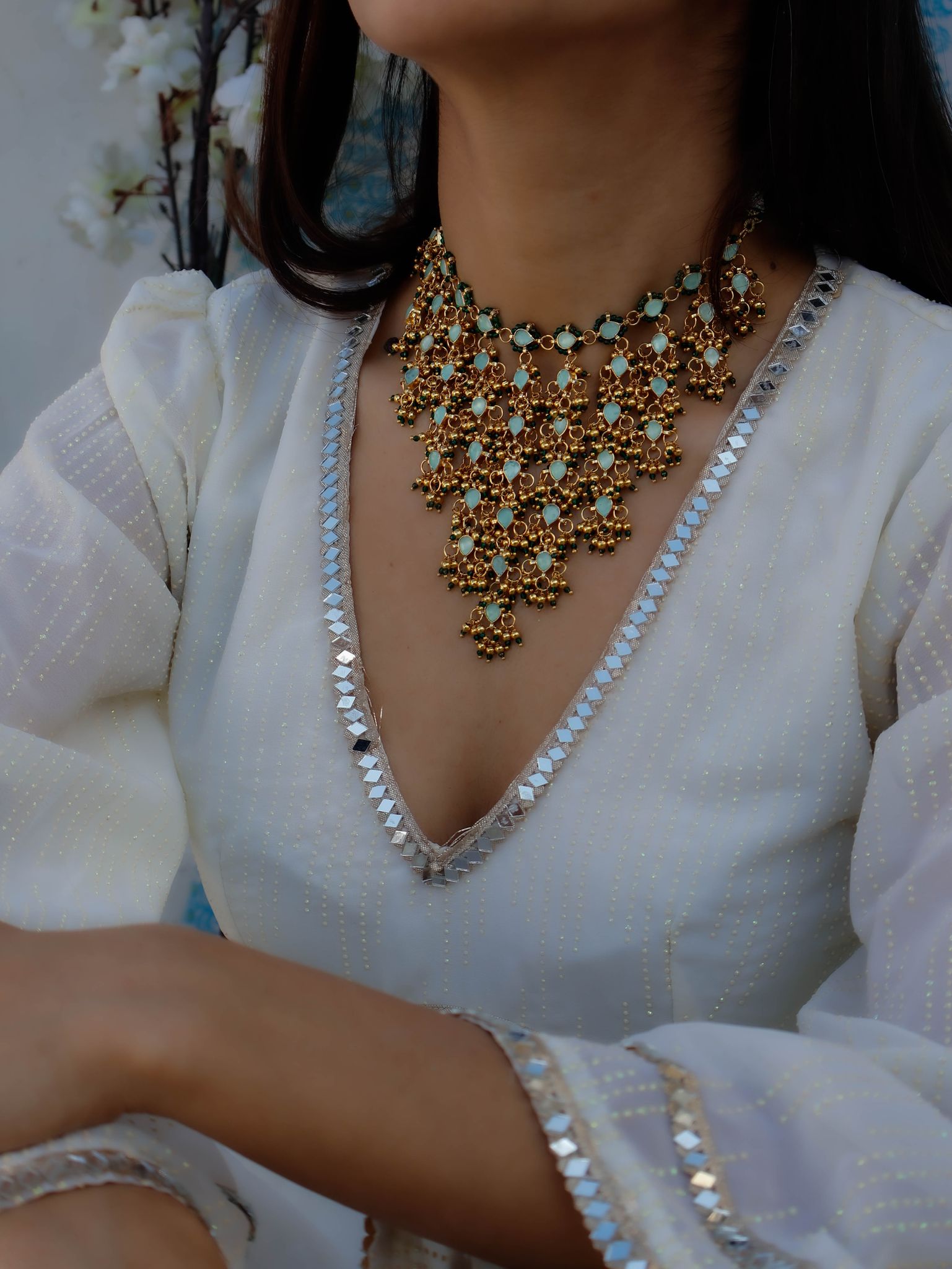 Rida Turquoise-Green Kundan Necklace-Turquoise