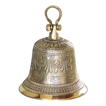 Brass Hanging Temple Pooja Bell, Ghanta Embose, Height : 10.5 Inch (ZMAS221 F)