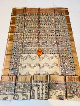 TUSSAR SILK  Sarees with MADHUBANI ARTWORK.