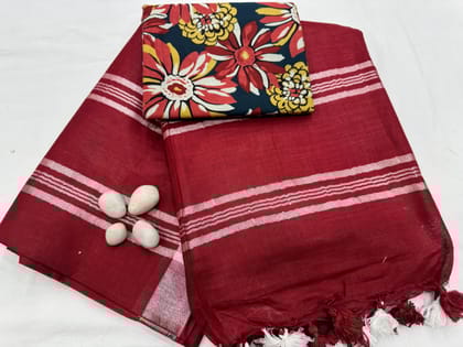 Handloom Plain linen Saree