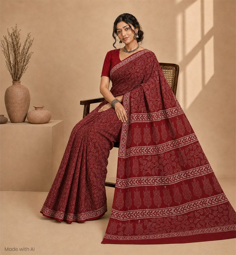 Handcrafted Batik Print Cotton Saree