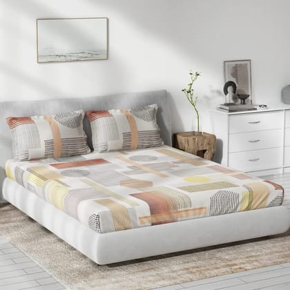 DDECOR - Primary Collection 100% Cotton Geometric Pattern 136TC King Bedsheet |229 CM X 274 CM| Multi