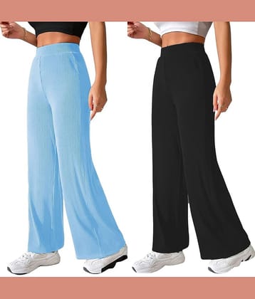 Qyaas Women Knitted Formal Pants ( Light Blue,Black )