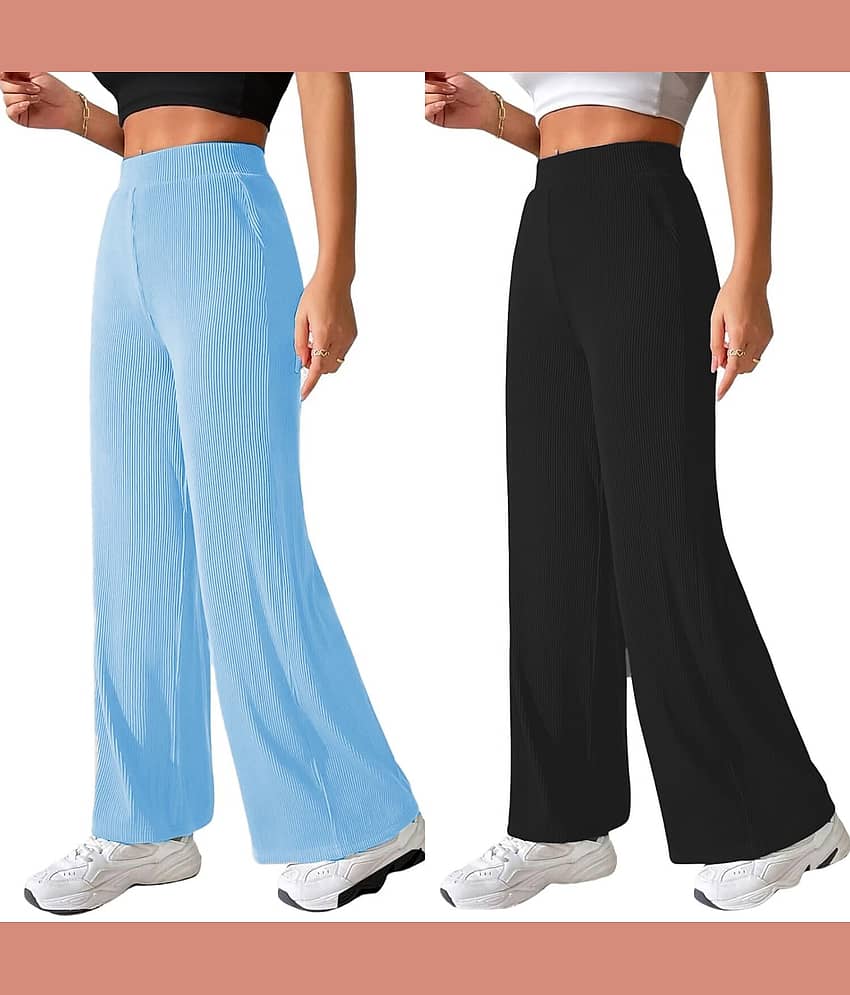 Qyaas Women Knitted Formal Pants ( Light Blue,Black )