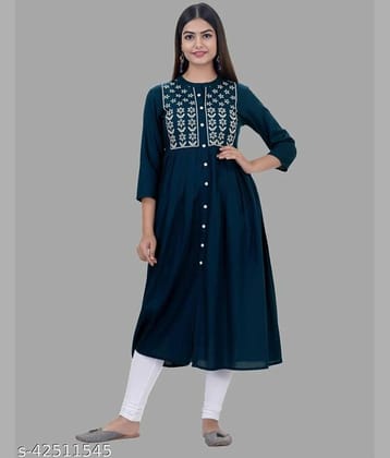 Estela - Blue Rayon Women's Flared Kurti ( Pack of 1 )